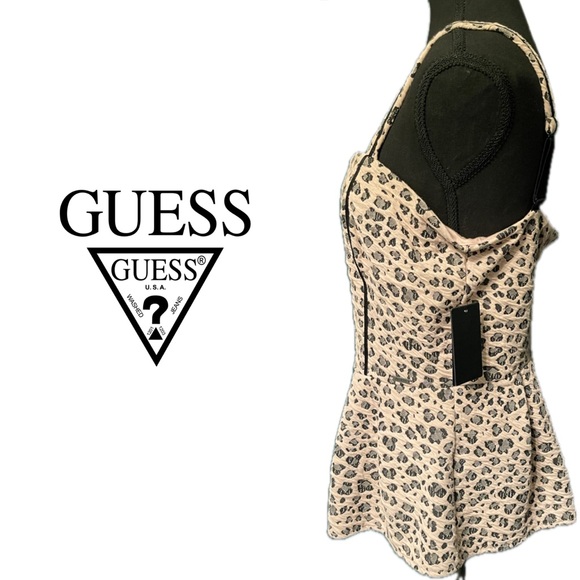NWT GUESS Holly Leopard Print Pink Black Sweetheart Bustier Peplum Top XL - Picture 2 of 16